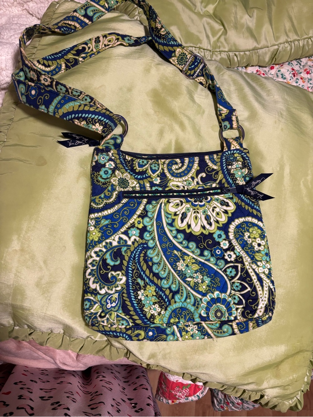 Vera Bradley Navy Blue and Green Paisley Quilted Crossbody
